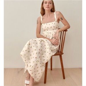 Reformation Tana Linen White Floral Maxi Dress